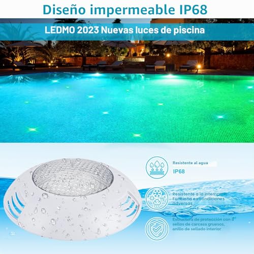 ledmo LED Pool Floodlight PAR56 RGB Swimming Pools Lamp 38W with Remote Control 12V AC/DC LED Pool Lights IP68 Waterproof Pool Lights Lighting Angle 140°
