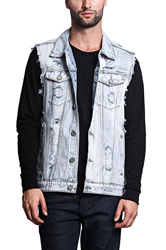Men’s Brush Frazzle Denim Jean Vest Button up Motorcycle Jacket www.denim.fit 2