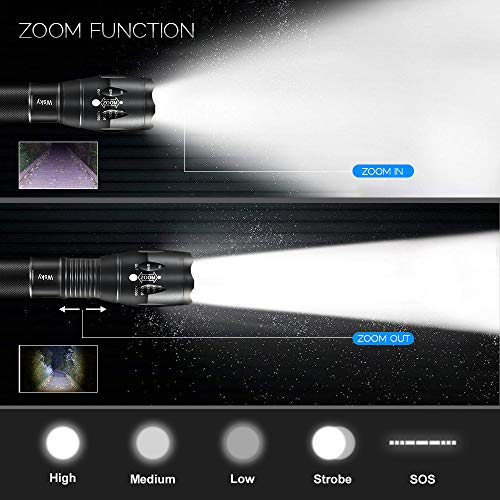 Wsky LED Tactical Flashlight, Best S1800 High-powered Flashlight, Zoomable, 5 modes, Water Resistant, Handheld Light, High Lumen Outdoor, Hiking, Camping, Emergency Flashlights (Battery not included) - Thumbnail 3