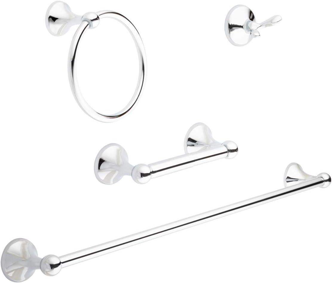 AmazonBasics Bathroom Hardware Accessories Set, 4-Piece - Polished Chrome