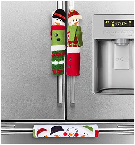 Acerich Snowman Christmas Refrigerator Door Handle Covers, Christmas Snowman Decorations Kitchen Appliance Handle Covers Set of 3 Refrigerator, Microwave Oven Fridge or Door Handle Protector