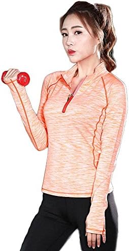 LUQHUQ Women's Lightweight Yoga Collar zipper Hoodie Jackets with Thumb Holes,Casual Sports Clothing(M,Orange)