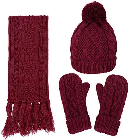 Women's 3 Piece Winter Set - Knitted Beanie, Scarf, Gloves
