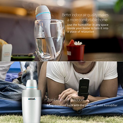 Portable Cool Mist Personal Humidifiers USB Powered Whisper Quiet Ultrasonic Water Bottle Humidifier Travel Air Humidifier Mini Vaporizer for Sinus Allergy Relief in your Office Home Hotel Car
