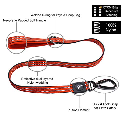 KRUZ PET KZV5048-05L 4' Reflective Heavy Duty Click & Lock Hook Leash, Large