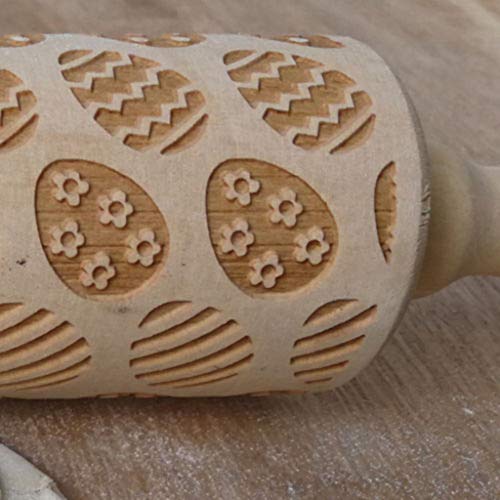 SSYongxia❤ Fashion Radish Printing Rolling Pin Engraved Carved Wood Embossed Rolling Pin Kitchen Tool
