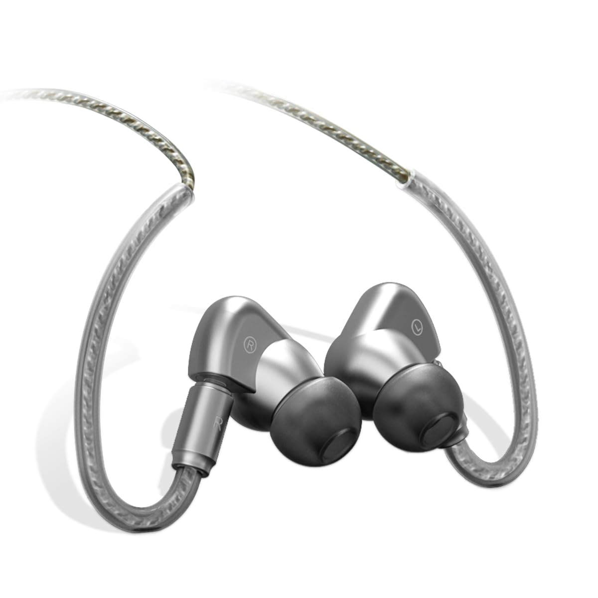 Soundmagic E90C Wired Earphones with Microphone Coaxial Dual Driver in Ear Monitor Headphones HiFi Stereo Over Ear Hooks Earbuds with Detachable Cable for Musician Audiophile