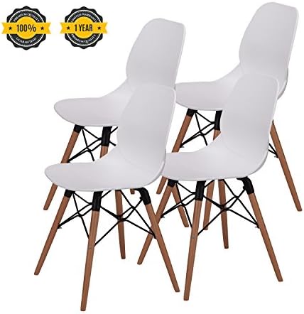 Modern Dining Chairs -No.1 Tufted Mid Century Eames Style DSW Side Chairs, 300 lbs Capacity,17.8 inch Seated Height,Sturdy Wooden Legs,Upgraded Base-White,Set of 4