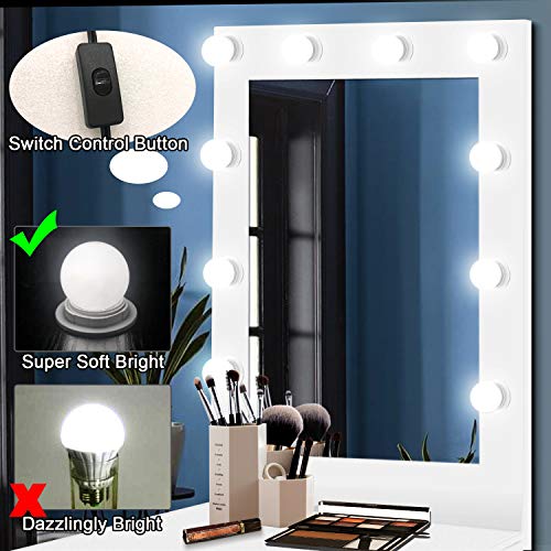 US Shipping Vanity Set with Lighted Mirror, YEEGO Makeup Vanity Dressing Table Dresser Writing Desk with Drawer for Bedroom Easy Assembly, White(10PCS Cool LED Bulbs) - Thumbnail 3