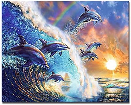 لوحة فنية جدارية من Adiyyh مطبوع عليها صورة زيتية لحيوان أليف لغروب الشمس من خلال رسم الأرقام على شكل أمواج البحر ومياه البحر وألوان فنية جدارية مطبوعة يدوي ا على القماش لديكور المنزل
