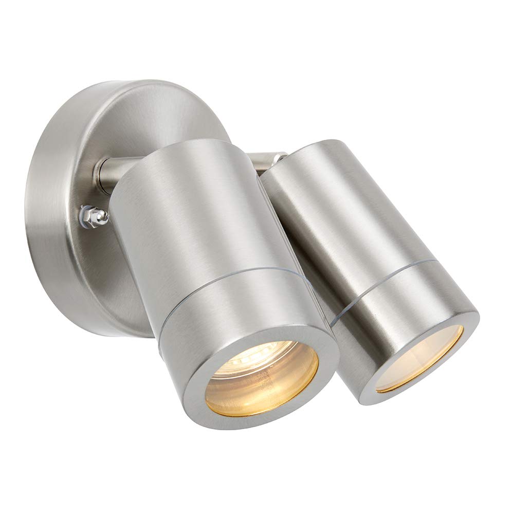 Saxby 73446 Atlantis Marine Grade Brushed Stainless Steel Twin Outdoor IP65 Adjustable Wall Spot Light