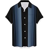 QIVICIMA Mens Bowling Shirts Hawaiian Shirt Big and Tall Retro Button Up Vintage Guayabera Camp Shirt