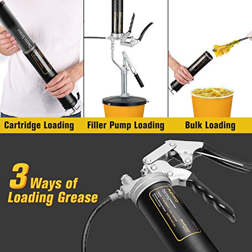 AZUNO Pistol Grip Grease Gun, 6500 PSI Heavy Duty Grease Guns with Quick Connect Grease Couple, 6pcs Professional Grease Gun Bundle for Greasing