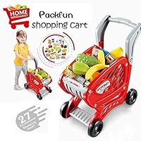 CHSSQ Kids Shopping Trolleys Toy Shopping Cart for Kids Children Grocery Cart with Pretend Play Food Supermarket Trolley(Red)