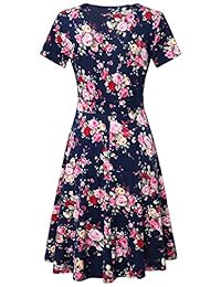 Fansic - Vestido de manga corta para mujer, cuello en V, diseño casual