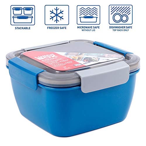 Shopwithgreen 52 OZ to Go Salad Container Lunch Container, BPA-Free, 3-Compartment for Salad Toppings and Snacks, Salad Bowl with Dressing Container, Built-in Reusable spoon, Microwave Safe (Navy)
