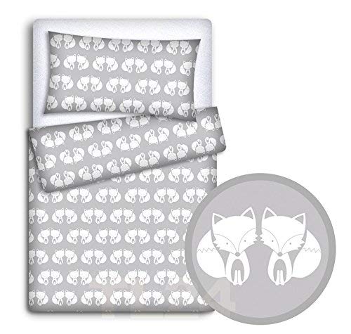 Babymam Baby Newborn Bedding Set Pillowcase + Duvet Quilt Cover 2 Piece to Fit Cot Crib Cradle Pram 135x100cm (Fox grey)