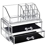 Acrylic Makeup Organizer Clear Cosmetic Storage Stackable 2 Drawers 8 Slots Bedroom Dressing Table Jewelry Display Box Makeup Brushes Lipsticks Holder Plastic Vanity containers 2 Piece Set Medium