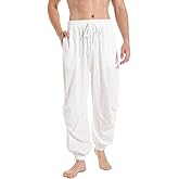 PACEIADTA Mens Casual Cotton Linen Pants Casual Elastic Waist Drawstring Yoga Jogger Pants