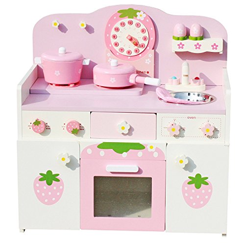 Timy Wooden Play Kitchen Strawberry Playfully Delicious Pretend Playset with Accessories