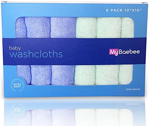 MyBaebee Bamboo Baby Washcloths – Premium Ultra Soft Organic Bath Towels - Delicate and Hypoallergenic for Use with Sensitive Baby Skin - Excellent Registry &amp; Baby Shower Gift - 6 Reusable Bath Wipes