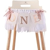 Rose Gold Blush & White 1st Birthday Banner - Highchair Banner, Party Decoration