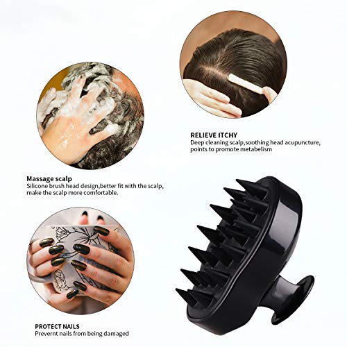 Hair Scalp Massager, BEAUTLOHAS. Shampoo Brush, Scalp Scrubber and Dandruff Brush for Scalp Care Hair Cleaning Shower, Neck and Body Massager, Soft Silicone Comb for Men, Women, Kids and Pets (Black)