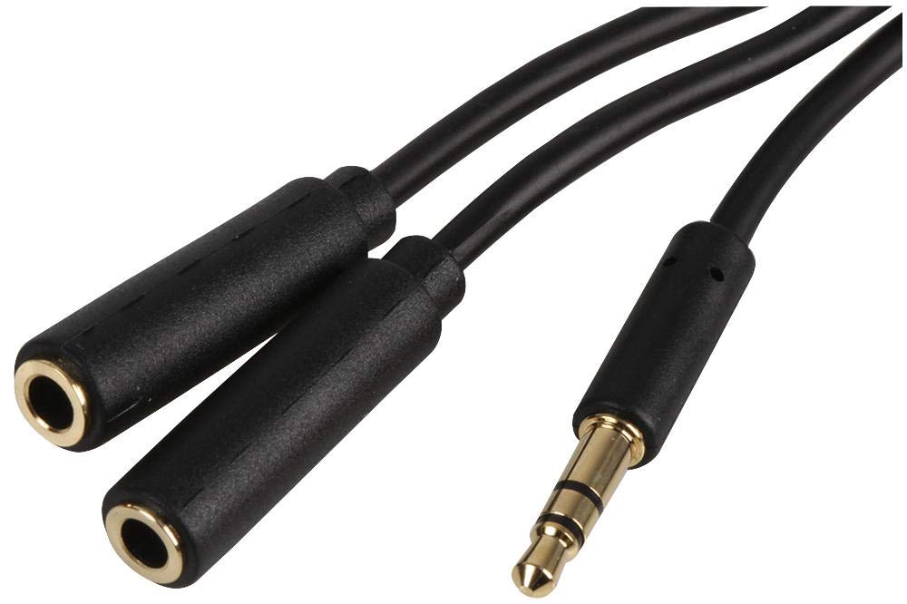 Pro Signal PSG3108-10M 3.5mm Stereo Plug to 2x 3.5mm Stereo Socket Slim Lead, 10m, Black