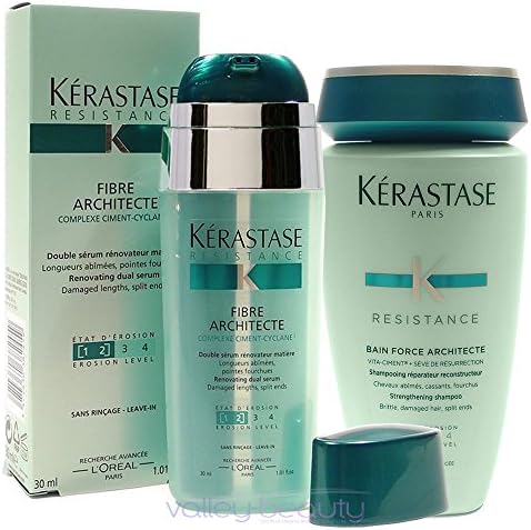 Kerastase Resistance Bain Force Architecte Reconstructing Shampoo, 8.5 Ounce + Kerastase Resistance Fibre Architecte, 1.01 Ounce, Duo Set