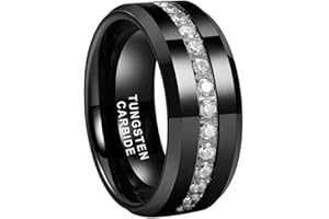 TUTISS 8mm Silver/Black/Gold Tungsten Rings for Men Women Couple Eternity Anniversary Engagement Wedding Bands Fashion Jewelry CZ Stone Inlay Beveled Polished Shiny Comfort Fit