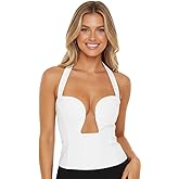 Womens Summer Trendy Double Lined Going Out Tops Sexy Halter Top Low-Cut Tank Tops Backless Sleeveless Shirts