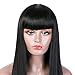 Rosa Star Long Straight Hair Wigs with Flat Bangs Natural Black Synthetic Wig Cosplay Daily Wigs for Women 26 Inches(1#)