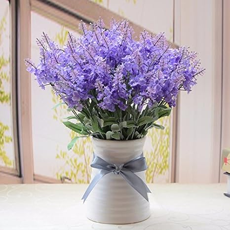 Amazon Lighsch人工花フェイクbouquetセラミック花瓶シルクフラワーラベンダーパープル 造花 オンライン通販