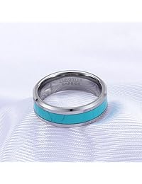 POYA - Banda de boda de tungsteno de 0.315 in con incrustaciones de turquesa y bordes biselados, ajuste cómodo