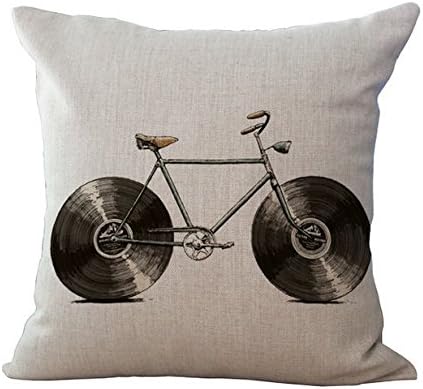 Miracle Dec Sports Bicycle Linen Polyeser Square Decorative Throw Pillow Covers Cushion Cases Textured(17inchesx17inches, Black&amp;Linen)