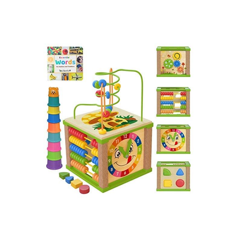 TOYVENTIVE Wooden Kids Baby Activity Cube – Boys Gift Set | One 1, 2 Year Old Boy Gifts Toys | Developmental Toddler…
