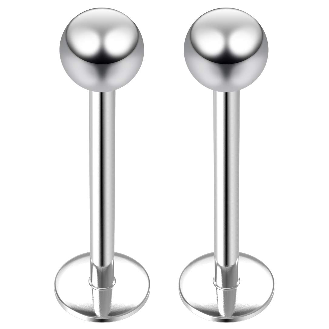2pc 1mm 18g Labret Bar Studs Lip Ring Monroe Tragus Snake Spider Bites Forward Helix Cartilage Dahlia Conch 316L Surgical Steel 3mm Ball Piercing - 10mm
