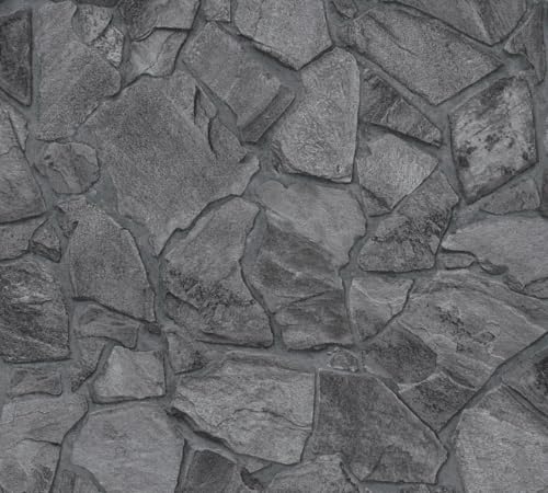 A.S. Creation Bricks & Stones 389367 Non-Woven Wallpaper Stone Look 10.05 m x 0.53 m Made in Germany Black Anthracite