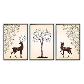 Framed Canvas Wall Art for Living Room, Bedroom Abstract Deer Collection Canvas Prints for Home Decoration Ready to Hanging - 16"x24"x3 Panels