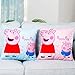 Jerry Fabrics Set of 2 100% Cotton Velvet Soft Blue Pink Cartoon Peppa Pig Decorative Throw Pillow Cover Home Decor Design Set Cushion Case for Sofa Bedroom Car Hiddern Zipper 18×18 Inch(45×45 cm)