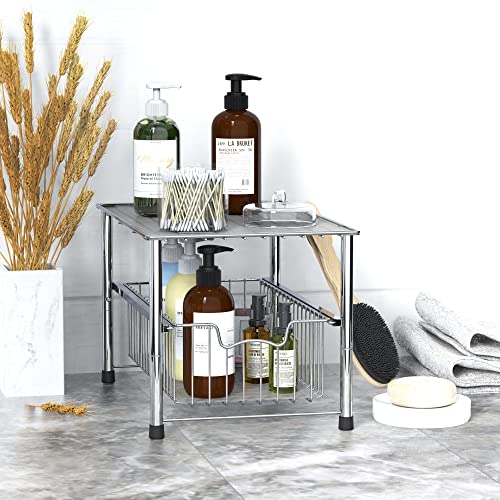 Simple Houseware Stackable Under Sink Sliding Basket Organizer