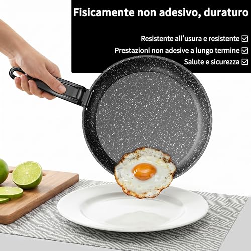 Kiseely Set of 3 Non-stick Frying Pans, Removable Handle, Non-stick Coating, Healthy and Non-Toxic Frying Pan, Induction and Gas,Dishwasher Safe (ED2)