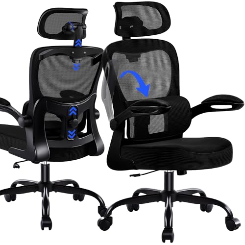 Coscendo Ergonomic Office Chair with Headrest & Lumbar Support, Black | 150 KG Max Load, Breathable mesh backrest, height adjustable swivel chair with rollers, suitable for office & home office