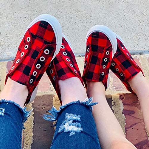 image for Dasuy Women Flat Canvas Shoes Espadrille Breathable Plaid Print Casual