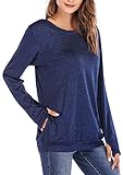 Seunala Women's Casual Solid Shirts Long Sleeve Tunic Tops Round Neck Loose Comfy Pullover with Pockets