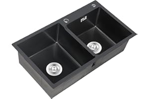 DEWIN Kitchen Sink 2 Compartment Free Standing Stainless Steel Sink Bowl Basin with Sewer Pipe Drain Basket for Garage, Restaurant, Kitchen, Laundry Room, 31.5"x 17.7"x 8.6"