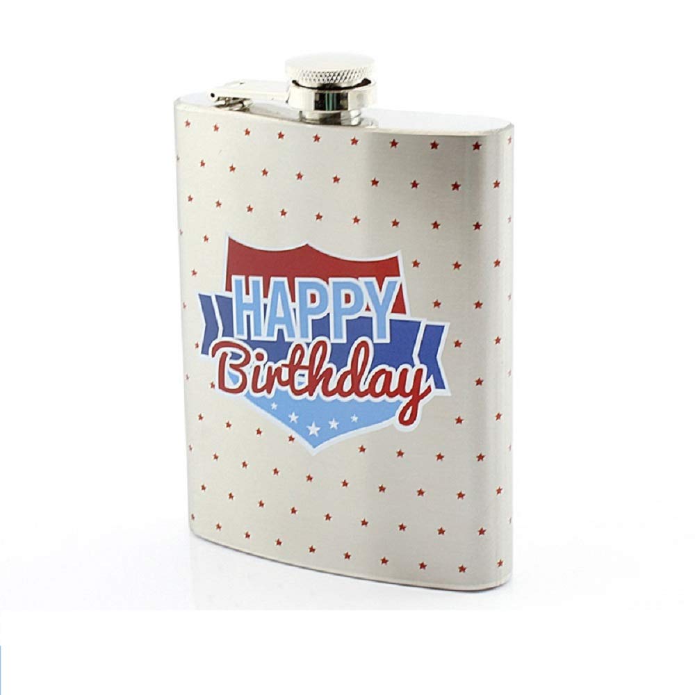 'Flasque "Happy Birthday en acier inoxydable