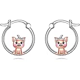 CUPENDA Cat/Frog/Pig Hoop Earrings 925 Sterling Silver Cute Animal Hypoallergenic Hoop Earrings Valentine's Day Jewelry for Women