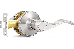 Probrico Wave Shape Passage Door Lever Satin Nickel Keyless Handle for Hall and Closet, Interior Non-Locking Leverset Handleset Hardware, Reversible for Right and Left Handed Doors, 1 Pack