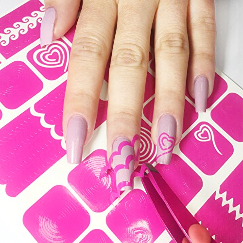 521 Nail Art Stencils Vinyl - 18 Different Swirl Shapes: Arrows, Chevron, French Tip & More Adhesives Stripe Guides Patterns Designs in 3 Sheets Supplies Kit Stickers Tape Foil Decals Craft Gift - Thumbnail 2